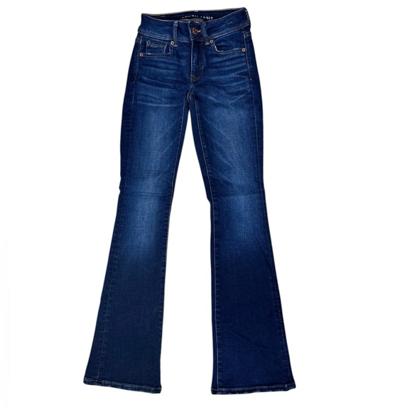American Eagle Kick Boot Jeans Women’s 00 Short Super Stretch Dark Wash Flare - Picture 1 of 10
